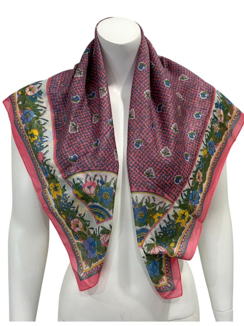 Vintage 1988 Ginnie Johansen Floral Cotton Scarf Square Pink Made In Japan